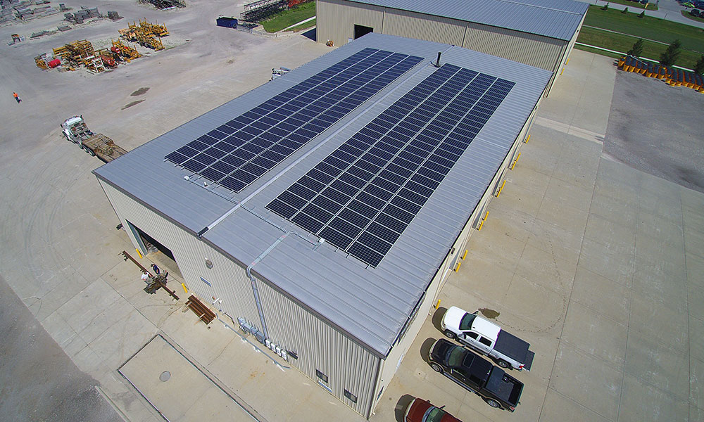 Roof mounted solar panels at Cramer & Associates, Grimes, IA