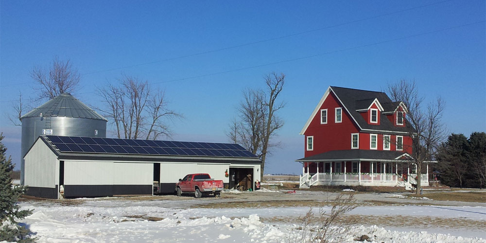 Solar panels mounted on the roof of an outbuilding in Washington, IA 